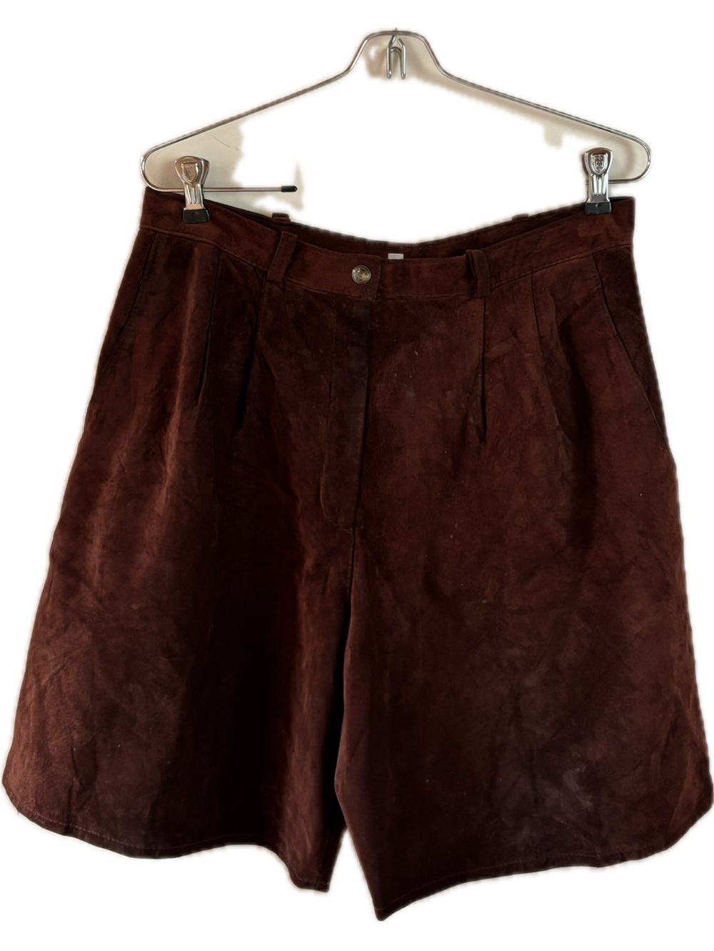 Vintage Suede High-Waist Women’s Shorts in Dark Brown
